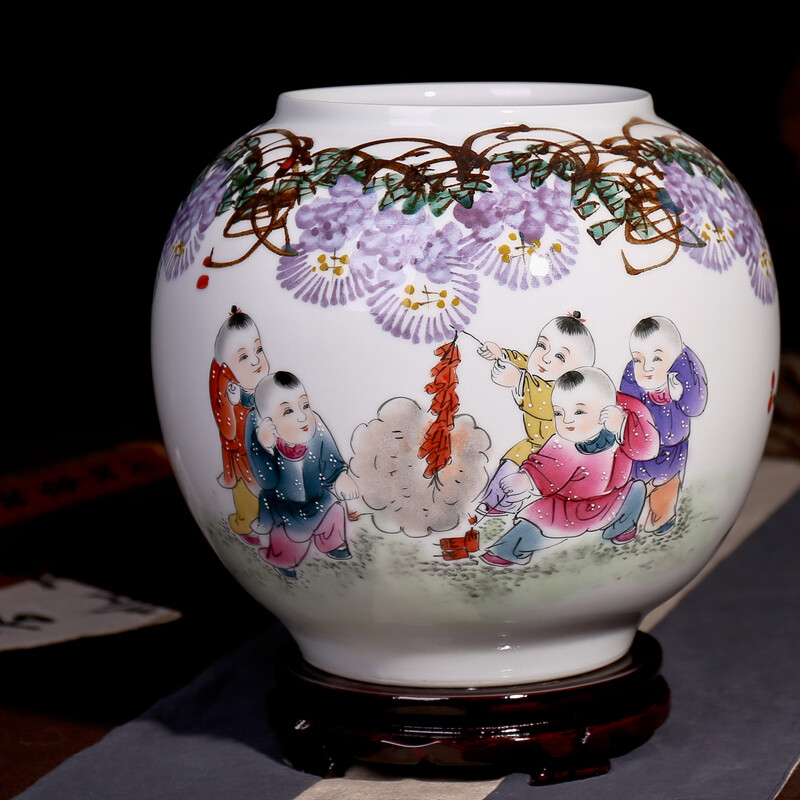 九藏尊品 景德鎮(zhèn)陶瓷器手繪花瓶 時(shí)尚家居客廳擺設(shè) 嬰戲圖 工藝品擺件 嬰戲圖