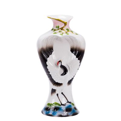 景德鎮(zhèn)陶瓷 琺瑯彩花瓶 仙松鶴延年精品工藝品擺件 羊年創(chuàng)意禮品